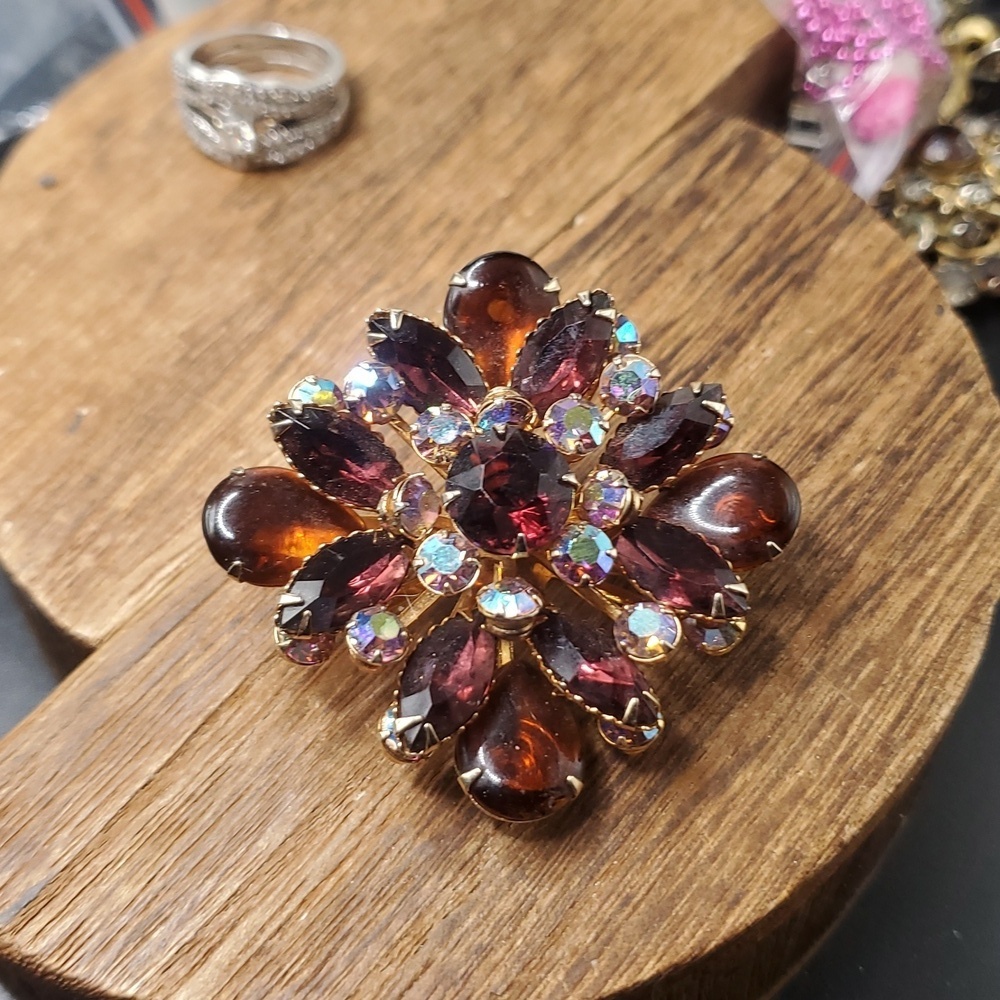 B833 blooming star aurora‎ borealis shining brooch antique